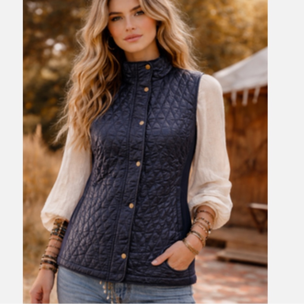 Talbots Diamond Quilted Vest Navy Blue - Picture 1 of 7